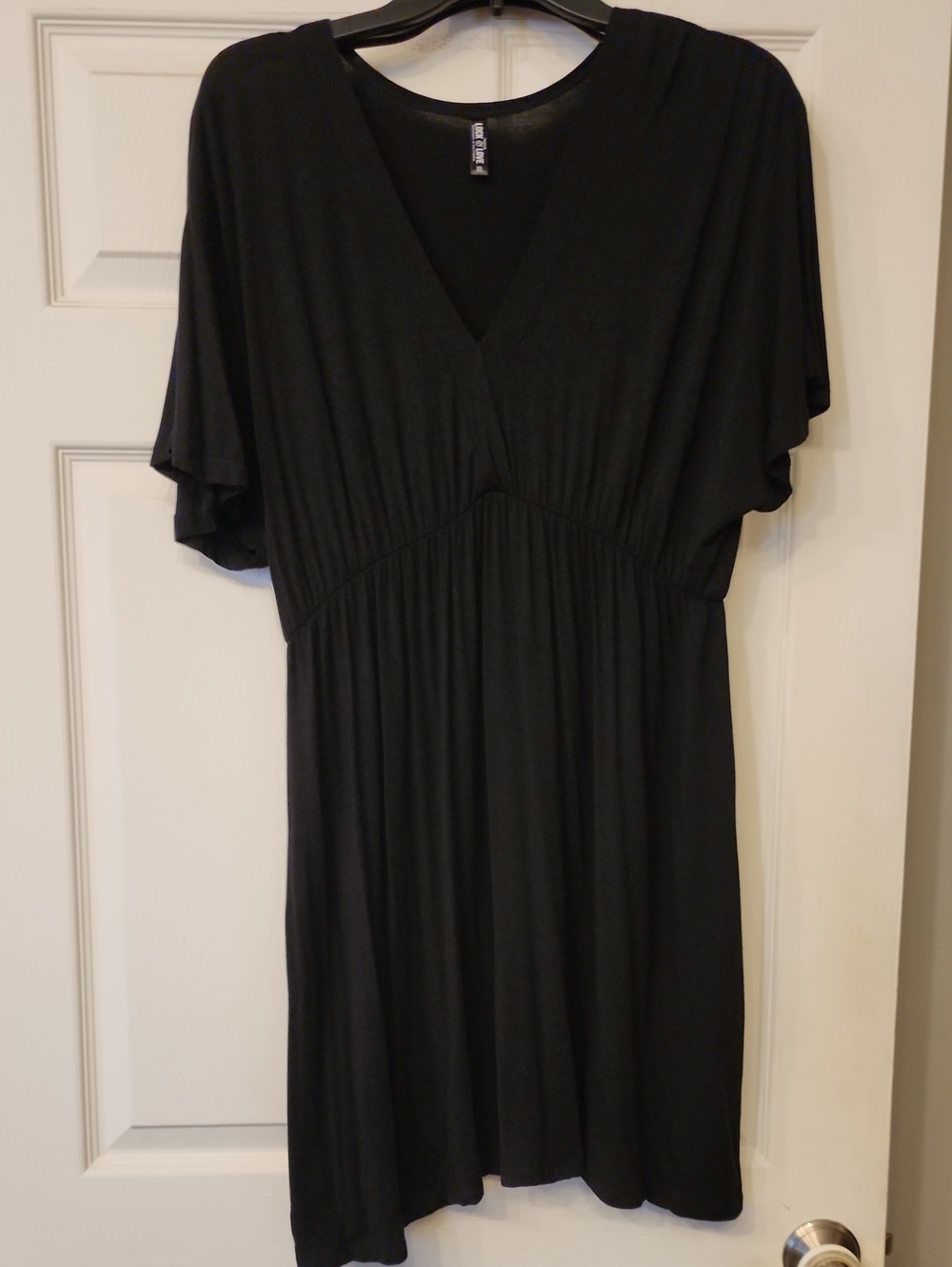 Black V-Neck Flutter Sleeve Dress